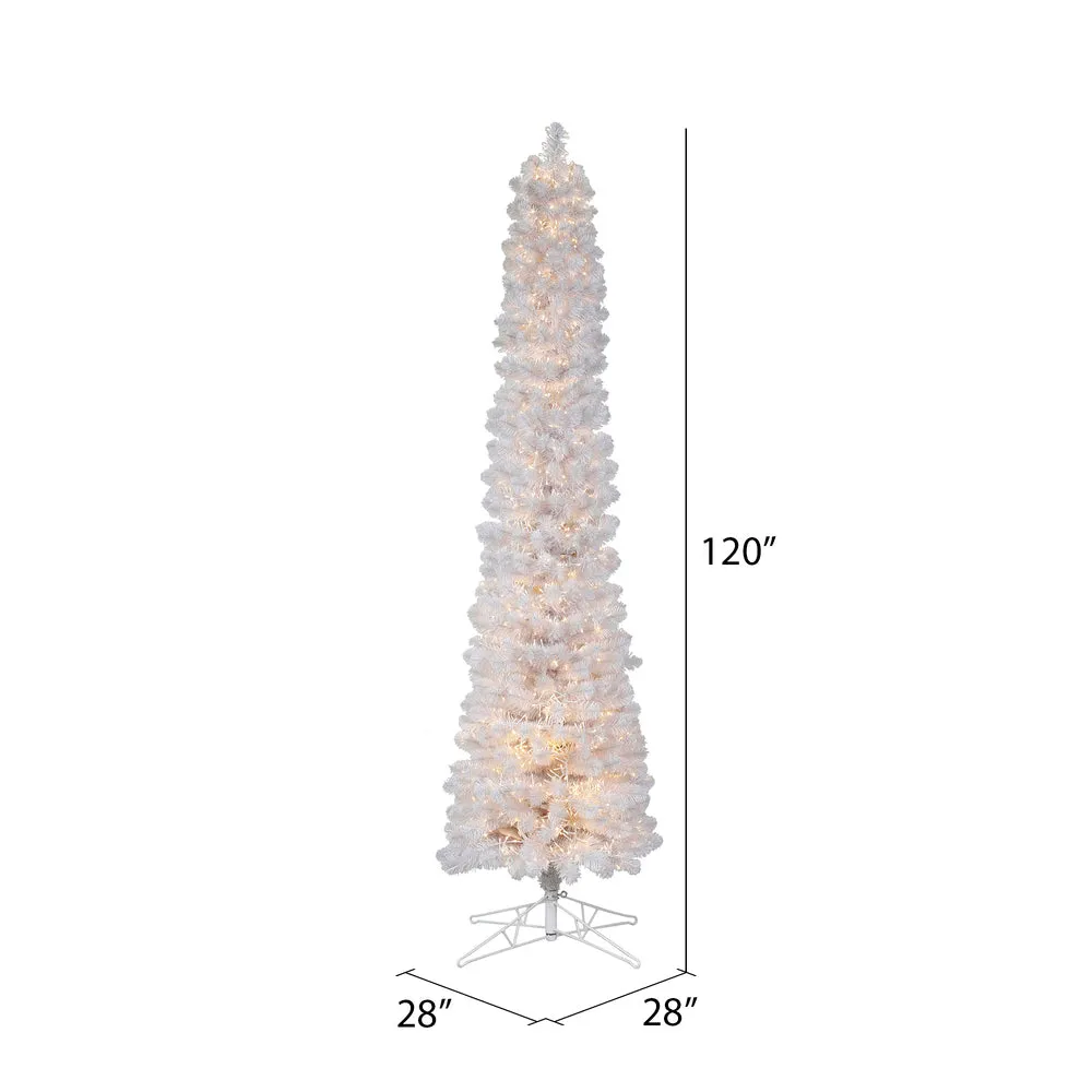 10' x 28" White Pencil Artificial Christmas Tree Warm White 8 function 3MM LED