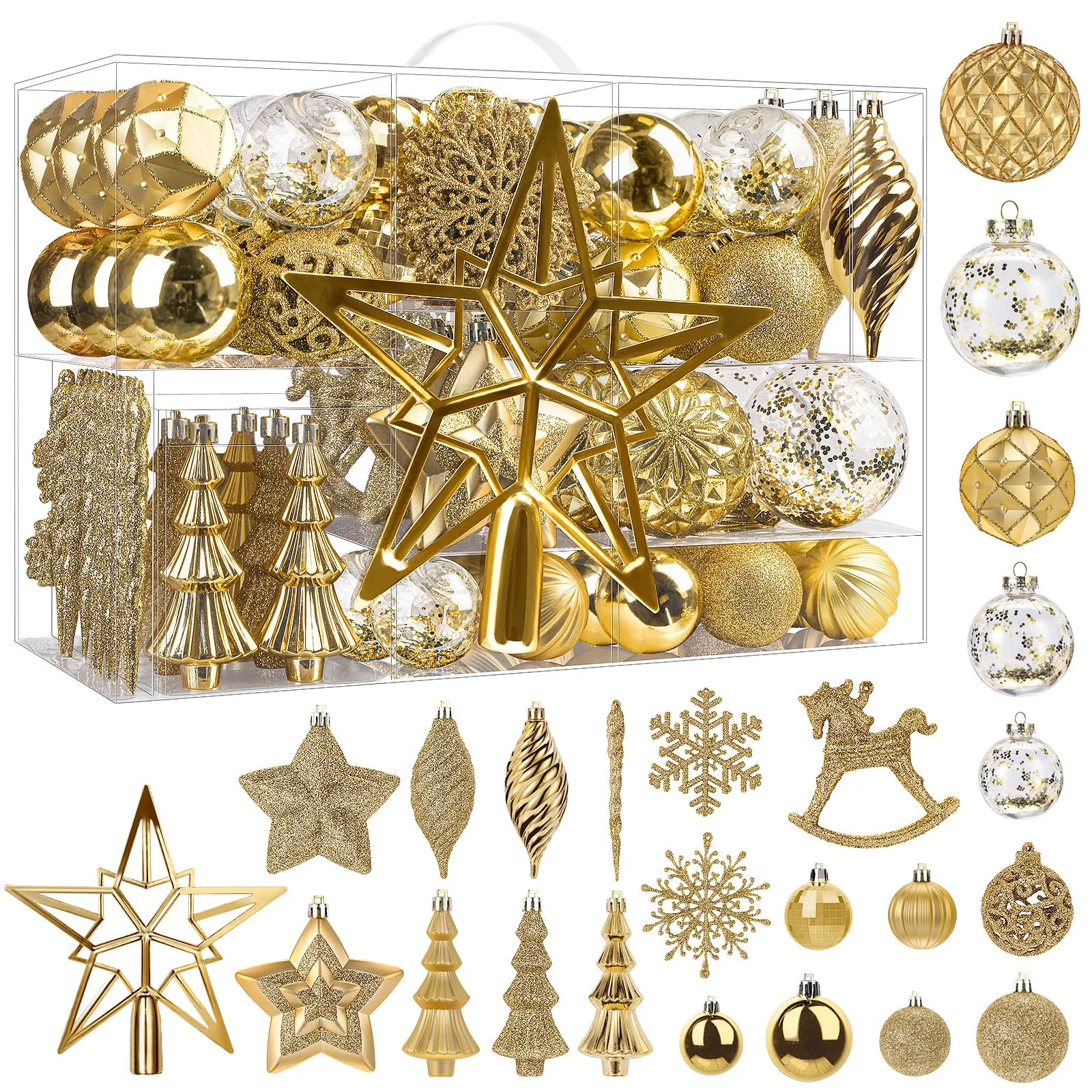 100pcs Gold Christmas Tree Decorations Ornaments Set