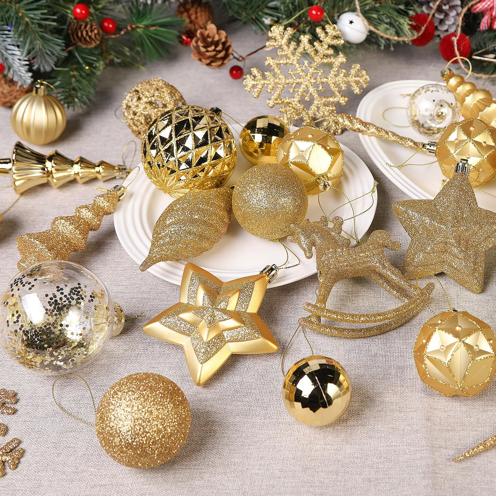 100pcs Gold Christmas Tree Decorations Ornaments Set