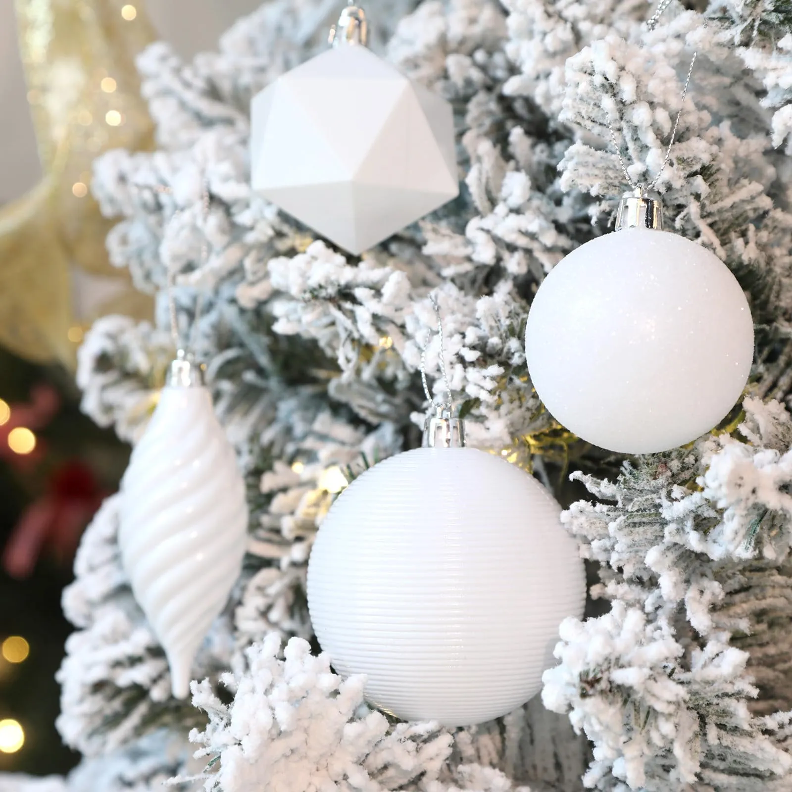 100pcs White Shatterproof Plastic Christmas Tree Decorations Ornaments Set