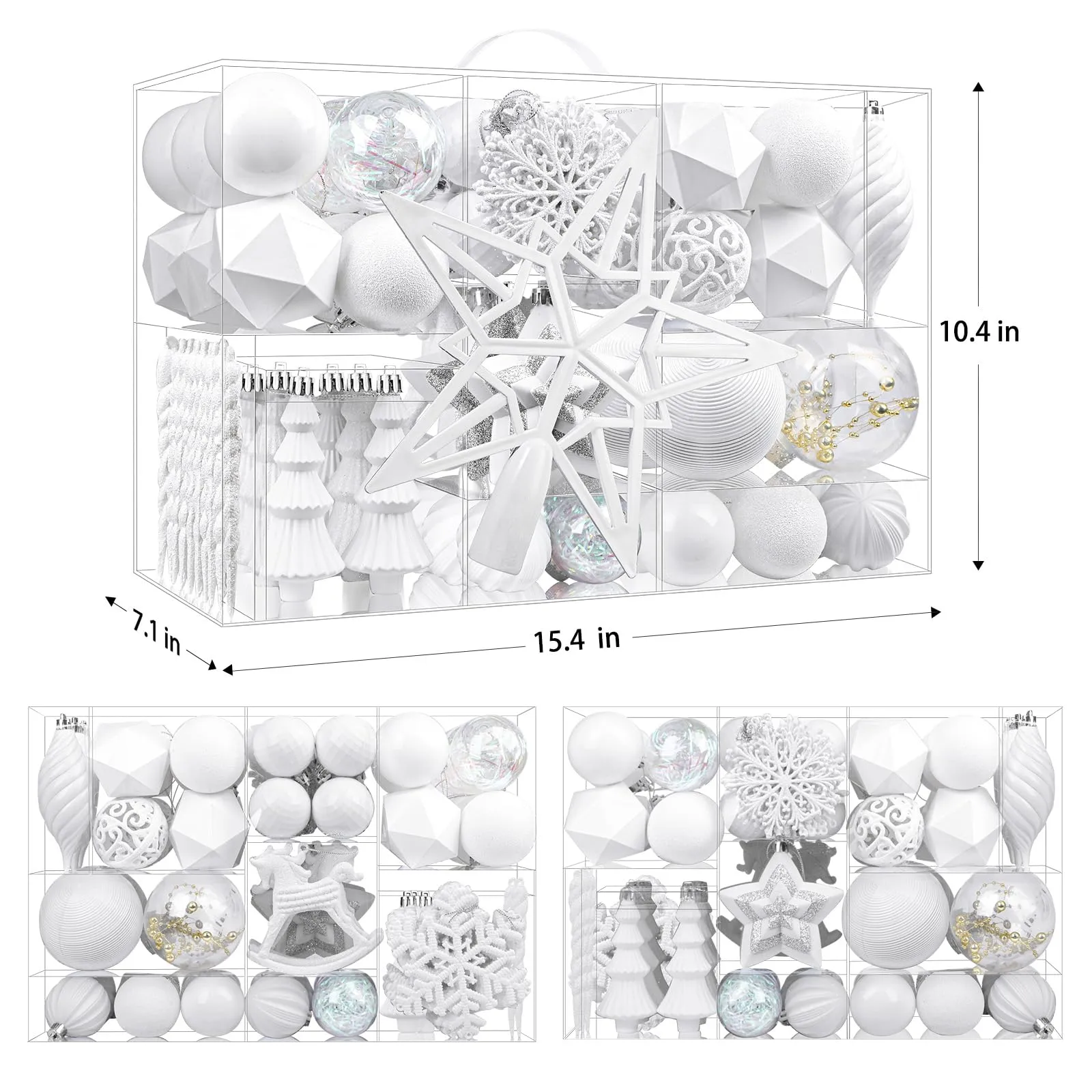 100pcs White Shatterproof Plastic Christmas Tree Decorations Ornaments Set