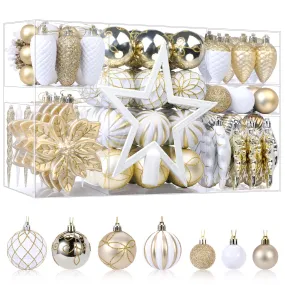 106PCS Gold &White Christmas Balls Ornaments Set with Hanging Hooks