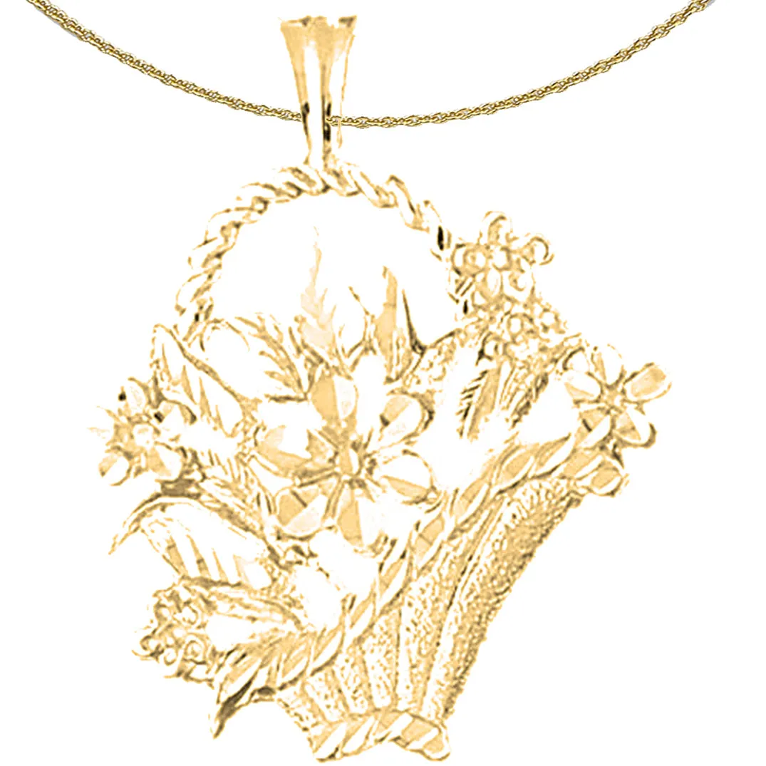 10K, 14K or 18K Gold Bouquet of Flowers in Basket Pendant