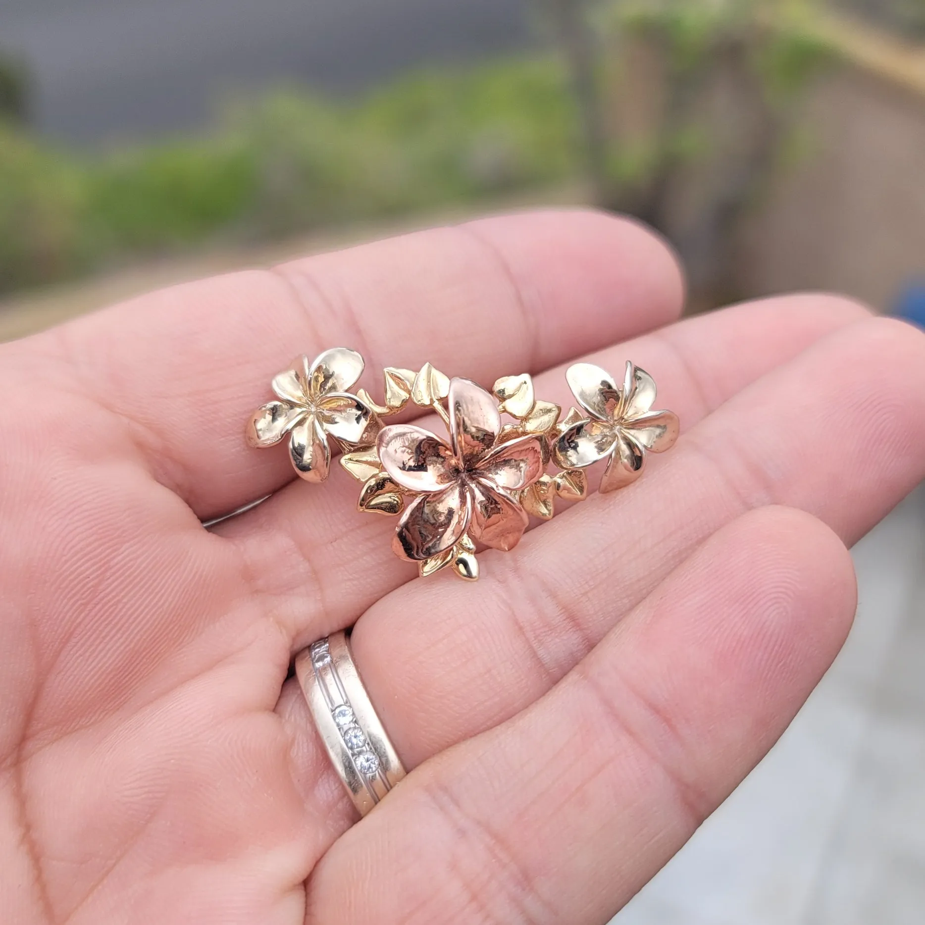 10K, 14K or 18K Gold Plumeria Slide Pendant