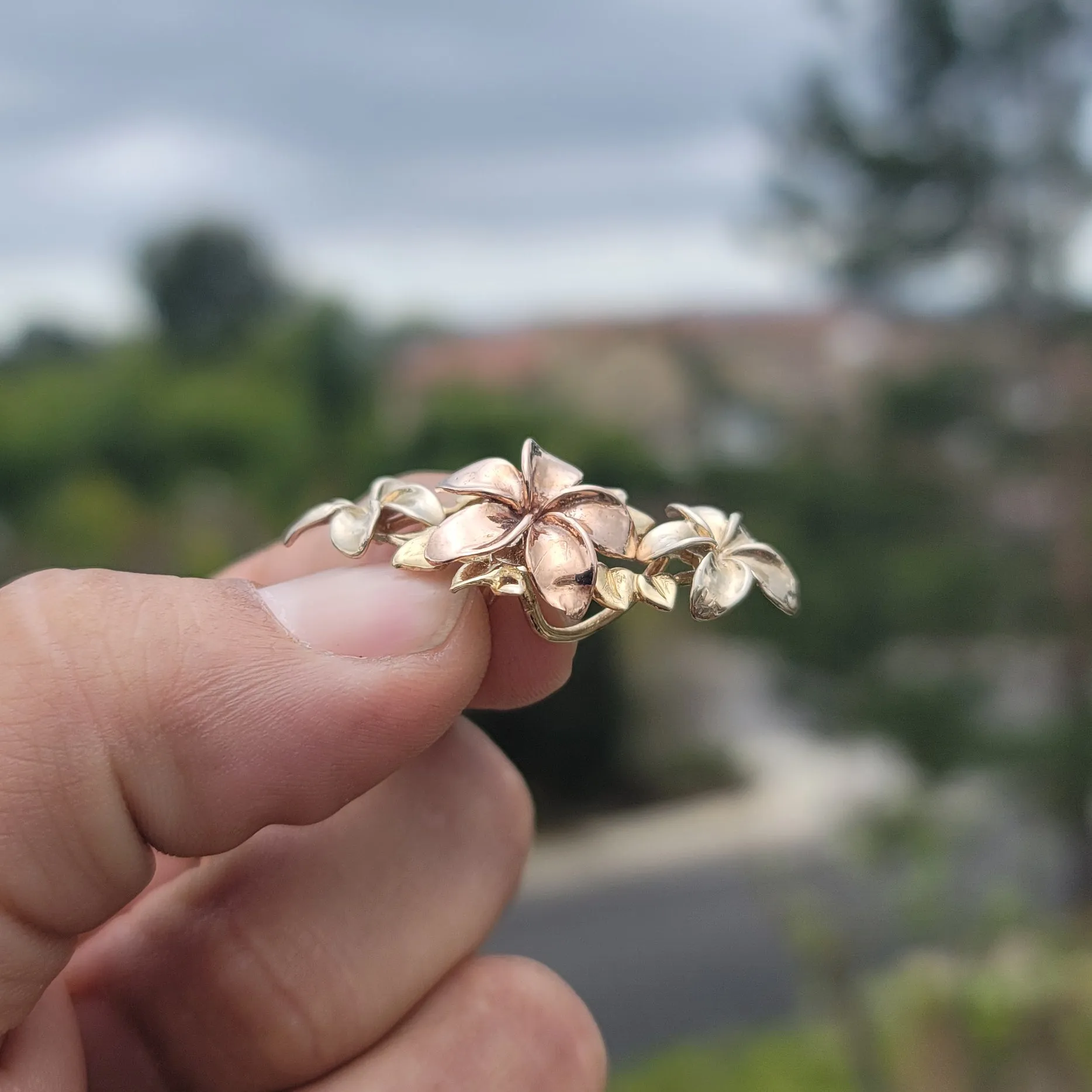 10K, 14K or 18K Gold Plumeria Slide Pendant