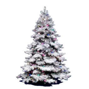 12' Flocked Alaskan Pine Artificial Christmas Tree Multi-Colored Dura-Lit lights