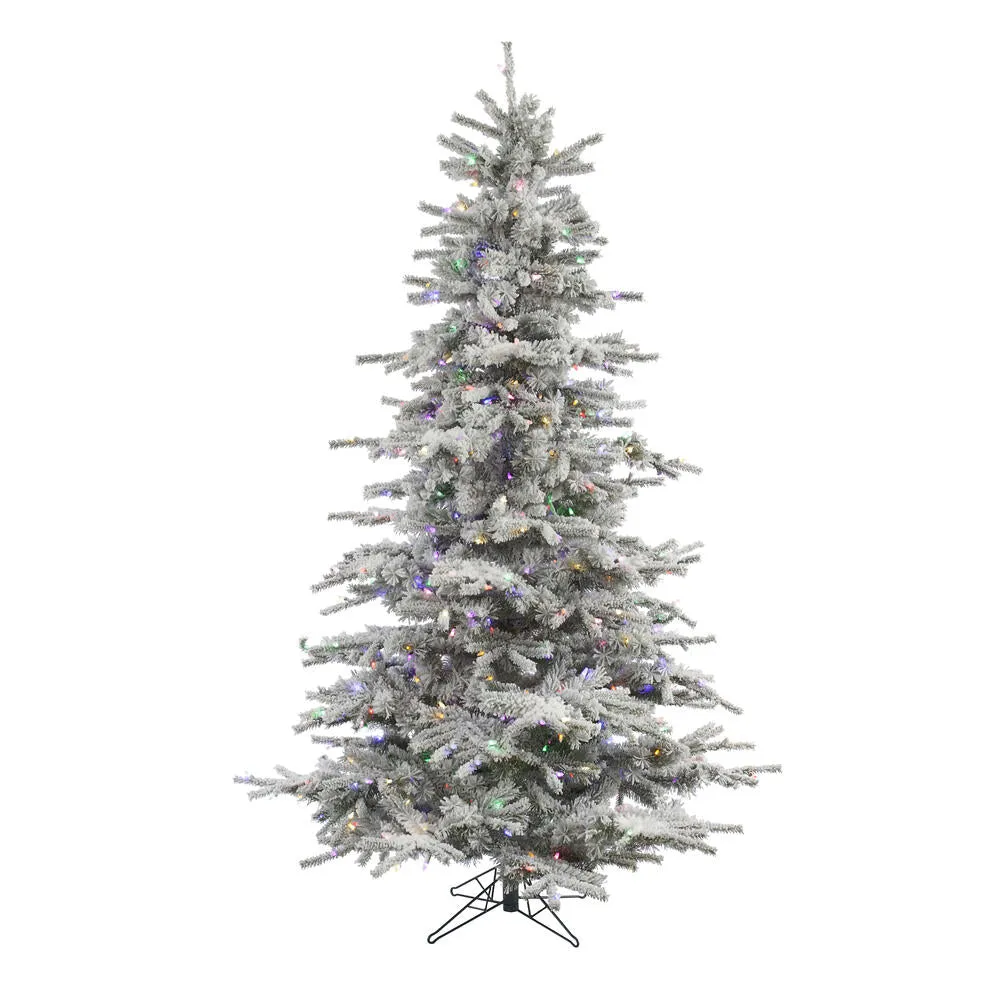 12' Flocked Sierra Fir Artificial Christmas Tree Colored LED Dura-Lit lights