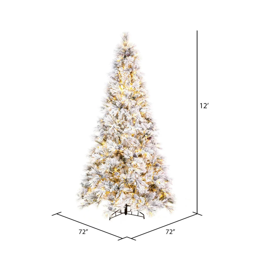 12' x 72" Flocked Atka Pine Artificial Xmas Tree 3mm LED Color Changing Lights