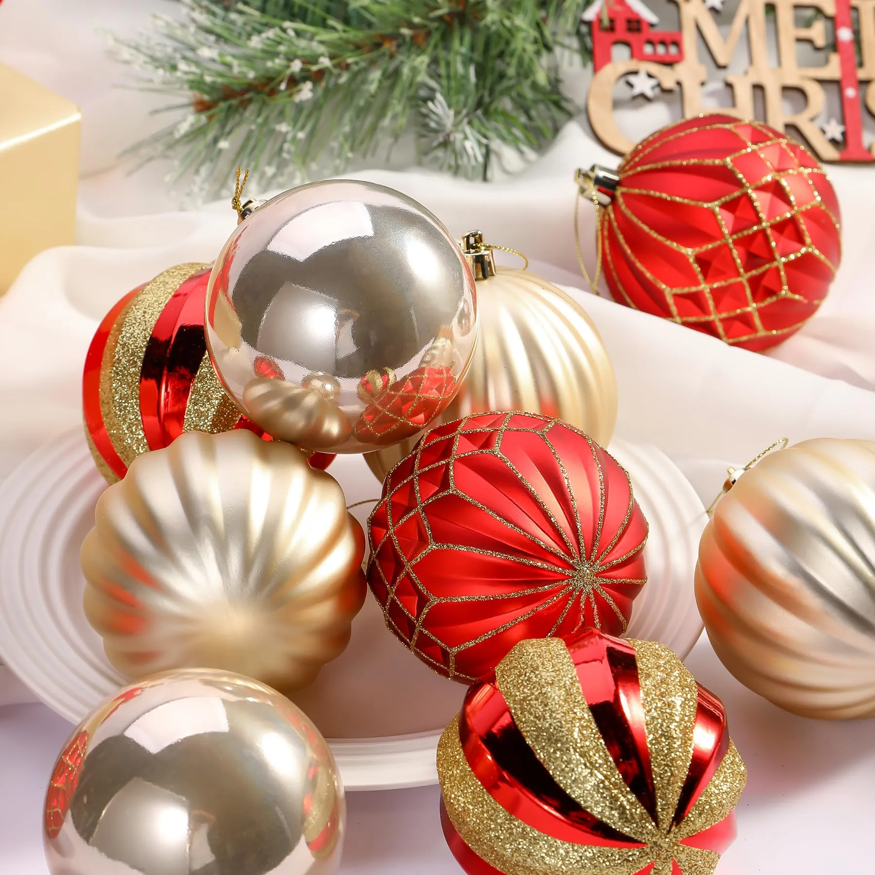 12ct 3.15 Inch Red & Gold Christmas Tree Balls Ornaments