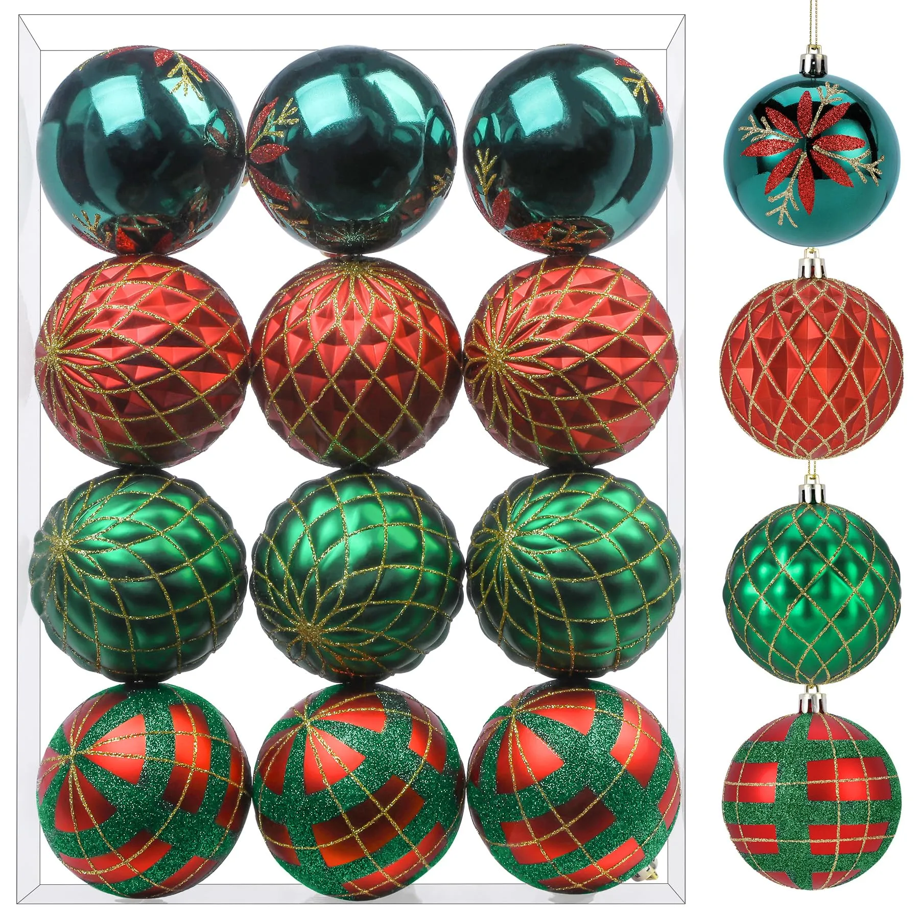 12ct 3.15 Inch Red & Green Christmas Tree Balls Ornaments