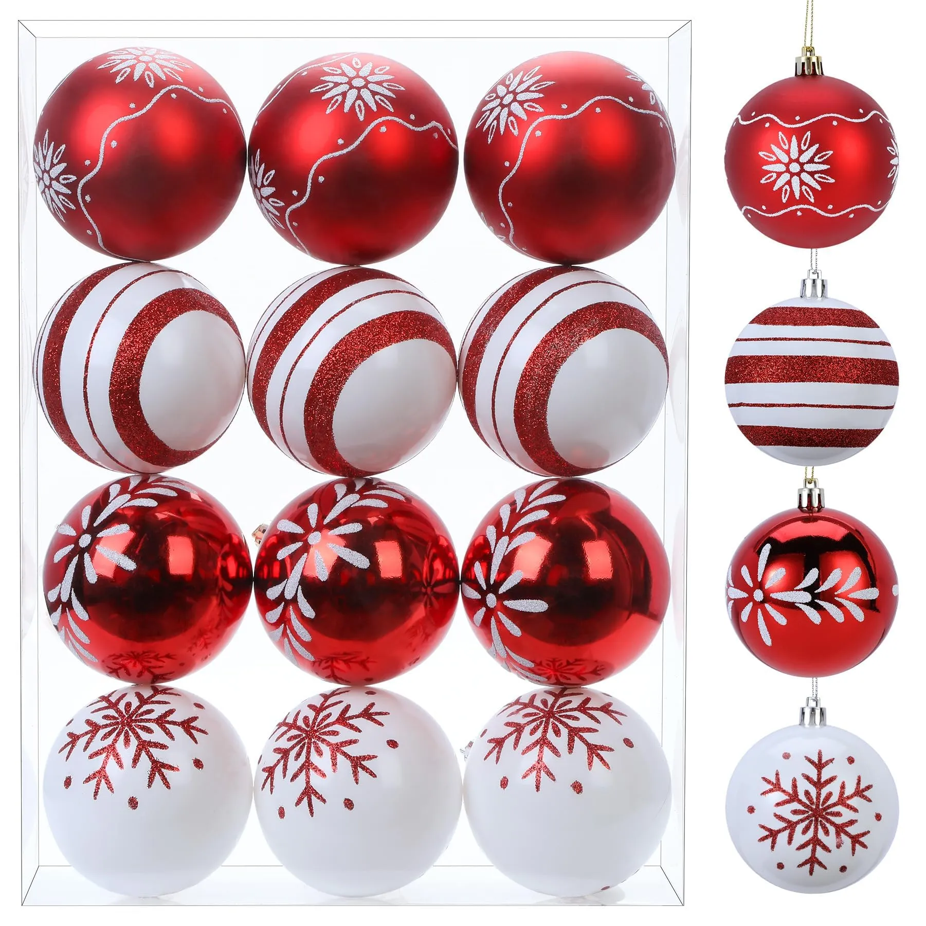 12ct 3.15 Inch Red & White Christmas Tree Balls Ornaments