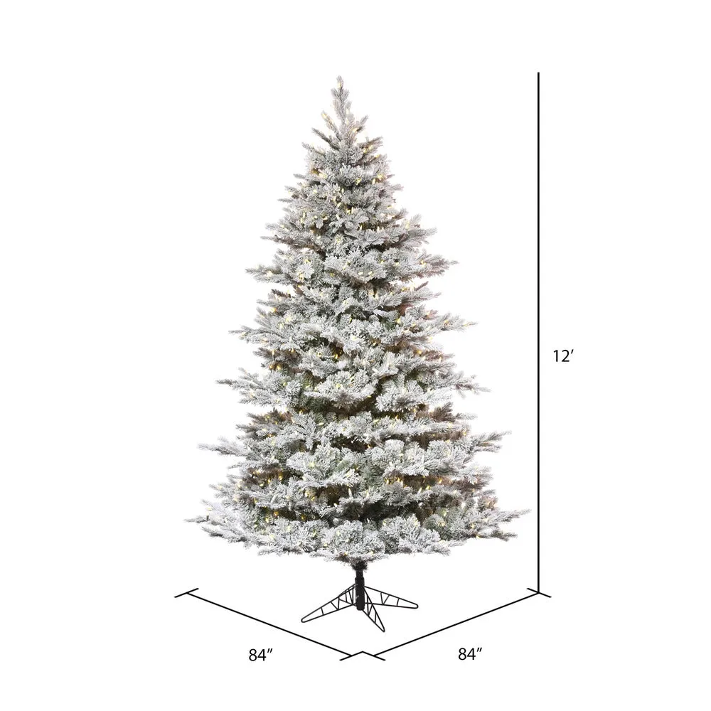 12'x84" Flocked Kiana Artificial Xmas Tree Dura-Lit LED Warm White Mini Lights