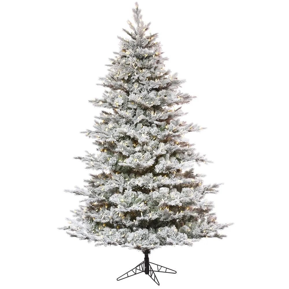 12'x84" Flocked Kiana Artificial Xmas Tree Dura-Lit LED Warm White Mini Lights