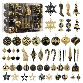 145pcs Gold and Black Christmas Balls Ornaments Set