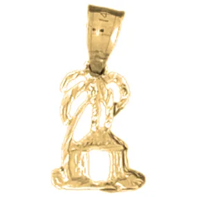 14K or 18K Gold Palm Tree And Hut Pendant