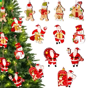 20Pcs Wooden Christmas Tree Ornaments, Santa Claus and Gingerbread Man