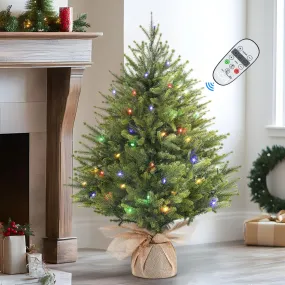 2ft Prelit Artificial Small Mini Christmas Tree with Color LED Lights, Remote Control and Timer, Perfect for Xmas Tabletop Decorations, Home, Kitchen, Dining Table top