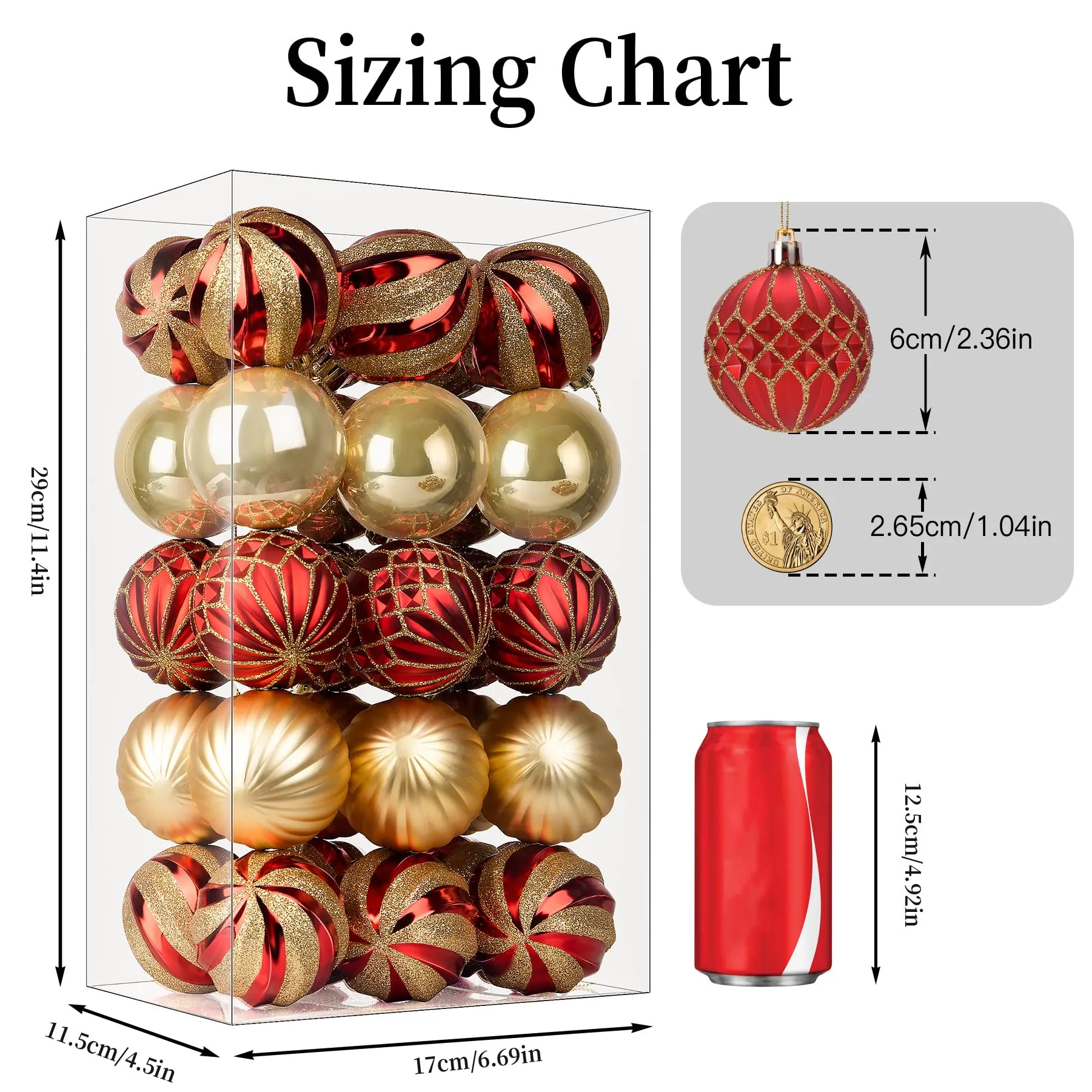 30ct 2.36 Inch Christmas Tree Shatterproof Plastic Balls Ornaments-60mm