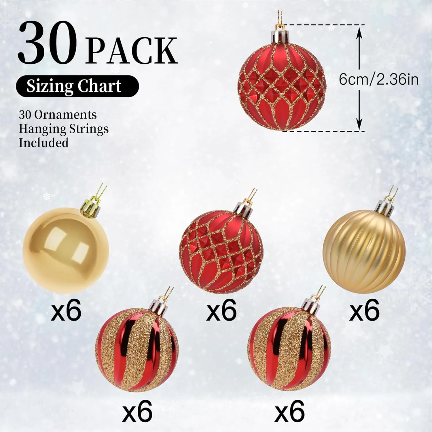 30ct 2.36 Inch Christmas Tree Shatterproof Plastic Balls Ornaments-60mm