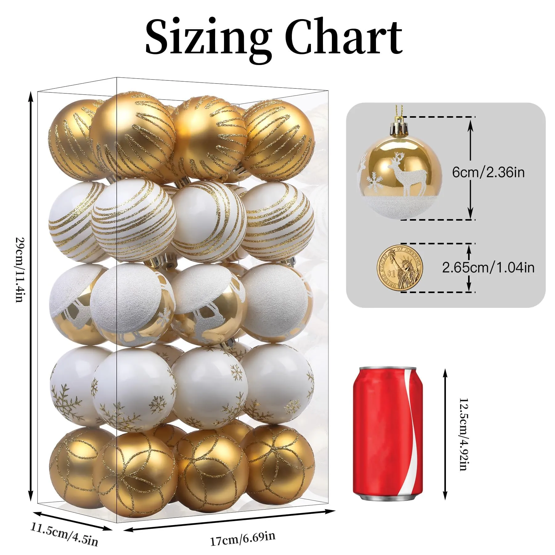 30ct 2.36 Inch Gold & White Christmas Tree Balls Ornaments