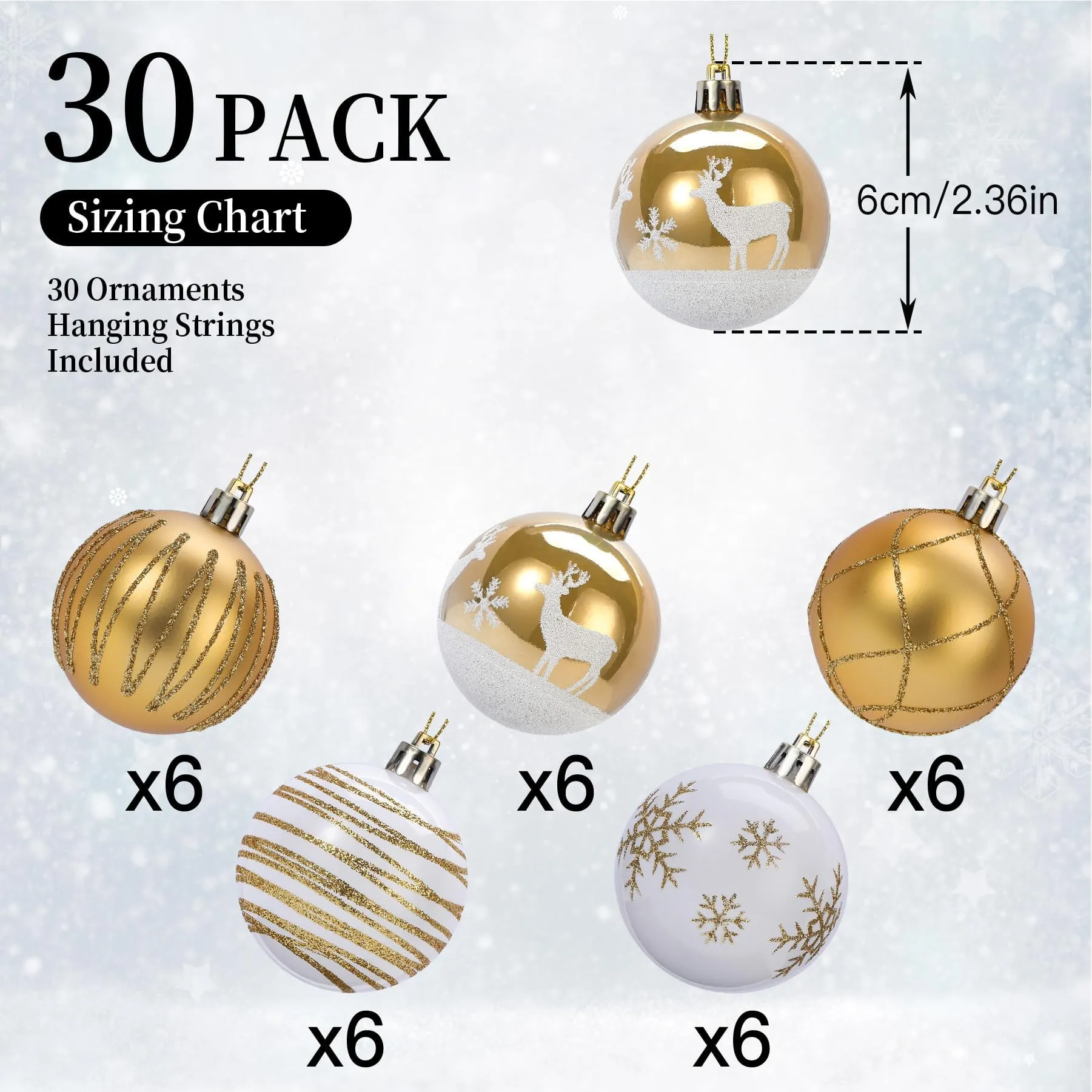 30ct 2.36 Inch Gold & White Christmas Tree Balls Ornaments