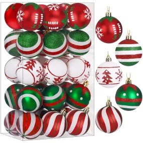 30ct 2.36 Inch Red & Green White Christmas Tree Balls Ornaments