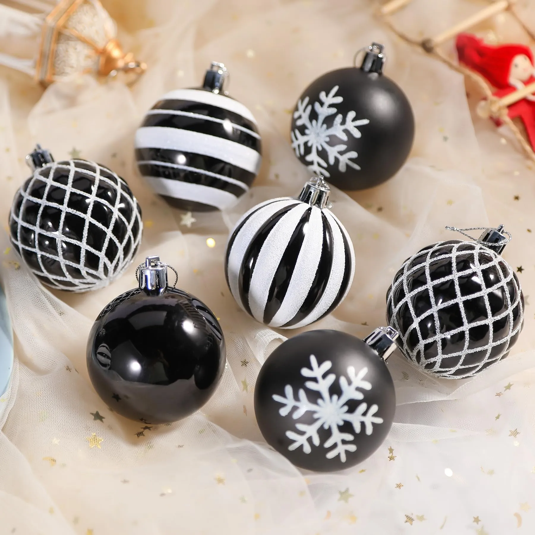 30ct 6CM Black & White Christmas Tree Balls Ornaments