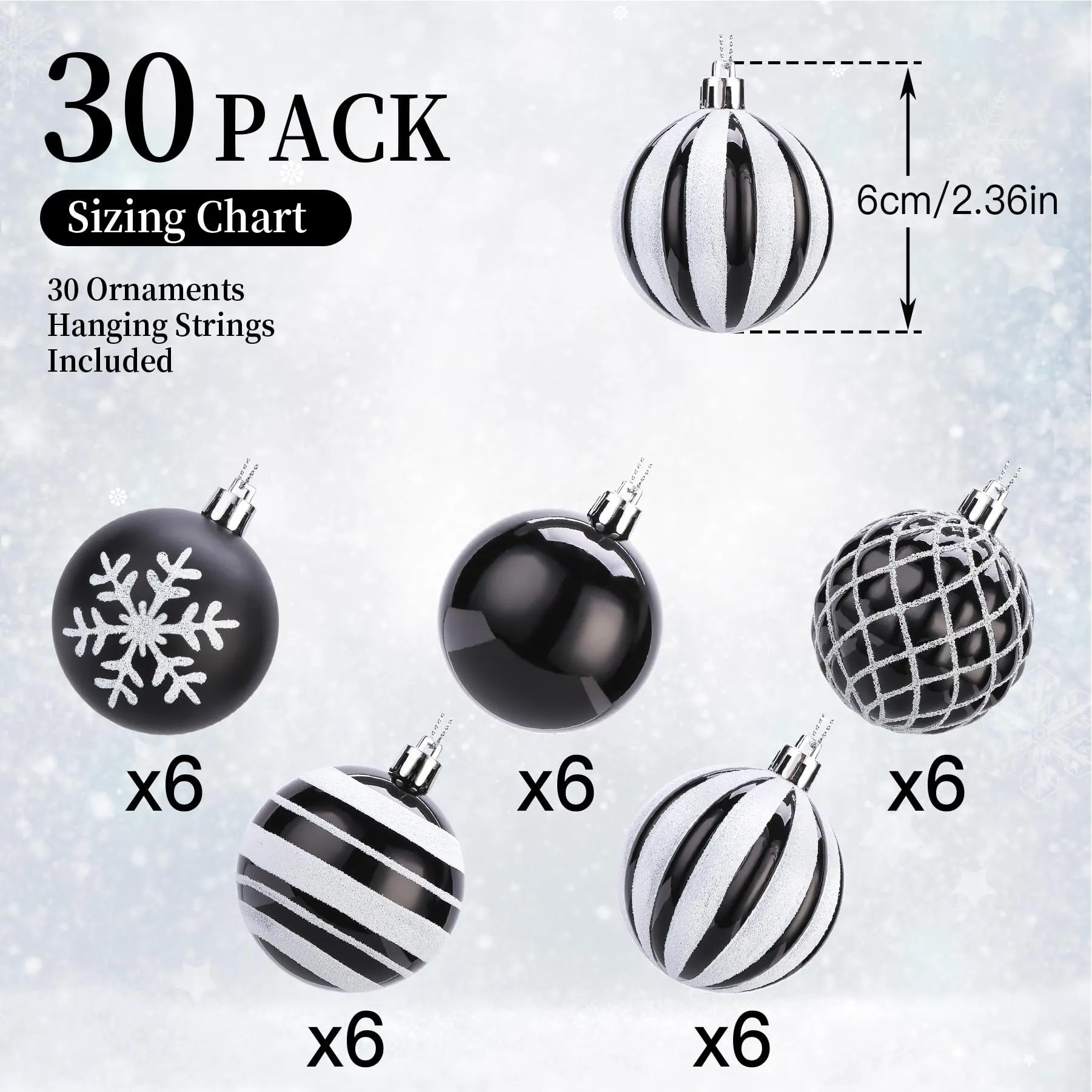 30ct 8CM Inch Black & White Christmas Tree Balls Ornaments