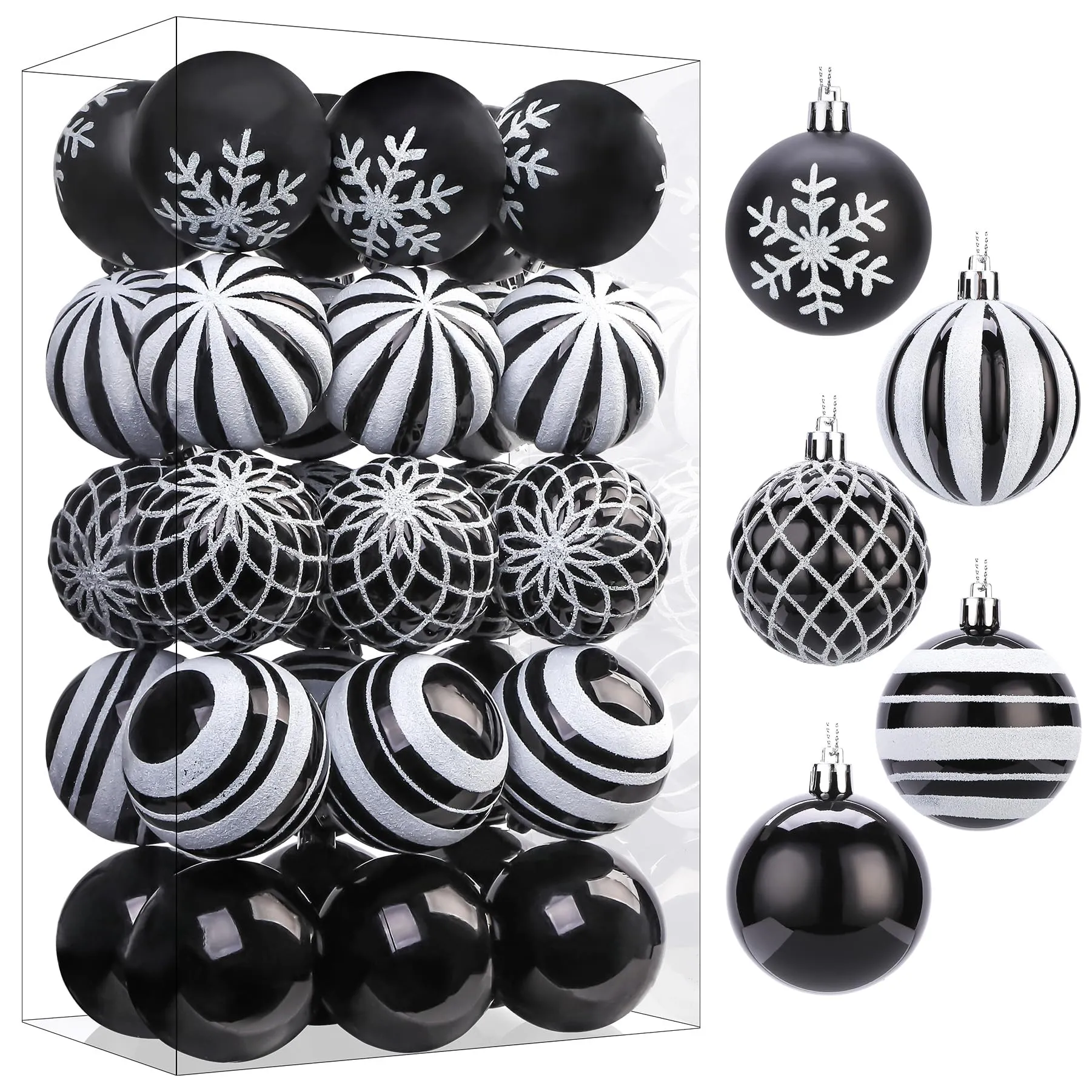 30ct 8CM Inch Black & White Christmas Tree Balls Ornaments