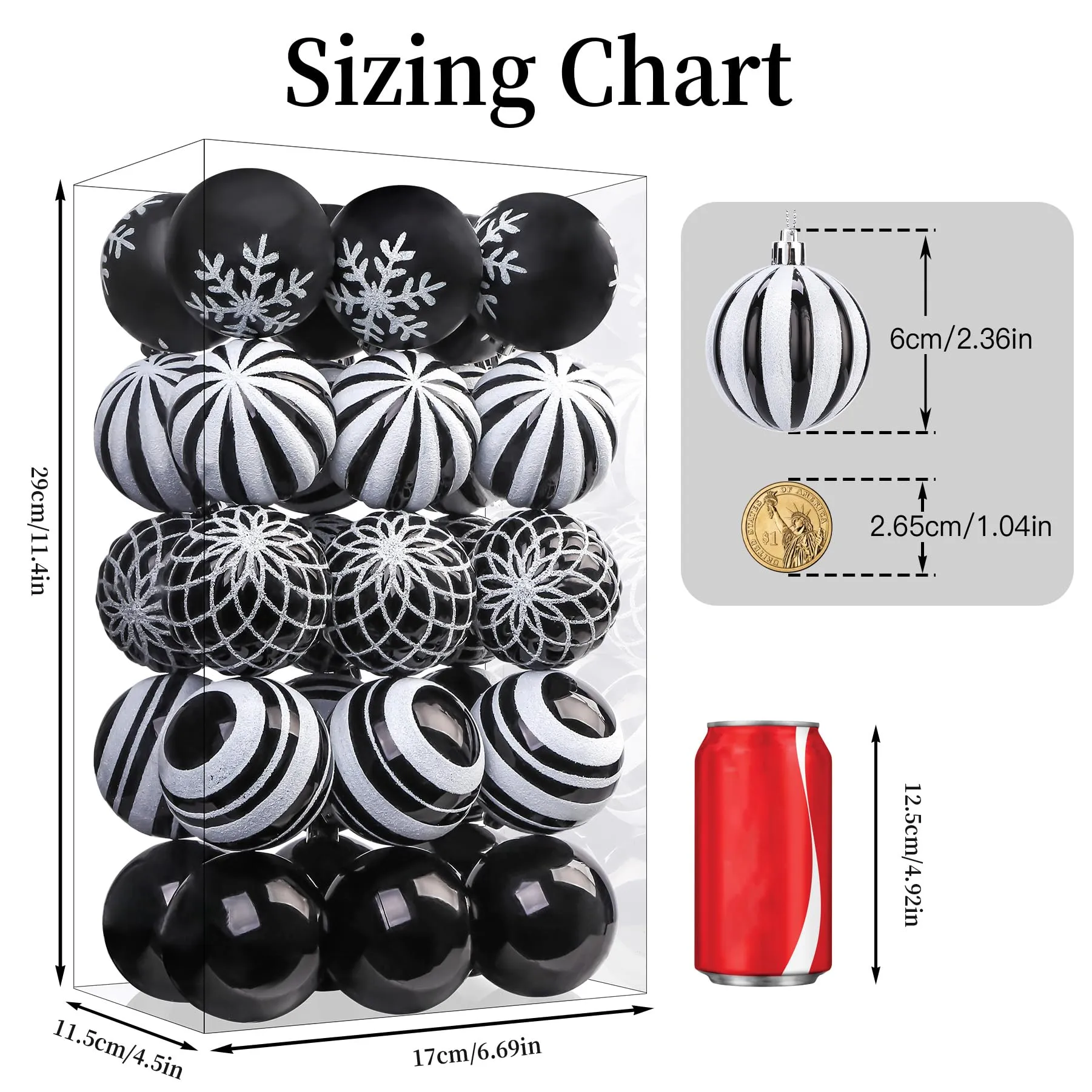 30ct 8CM Inch Black & White Christmas Tree Balls Ornaments