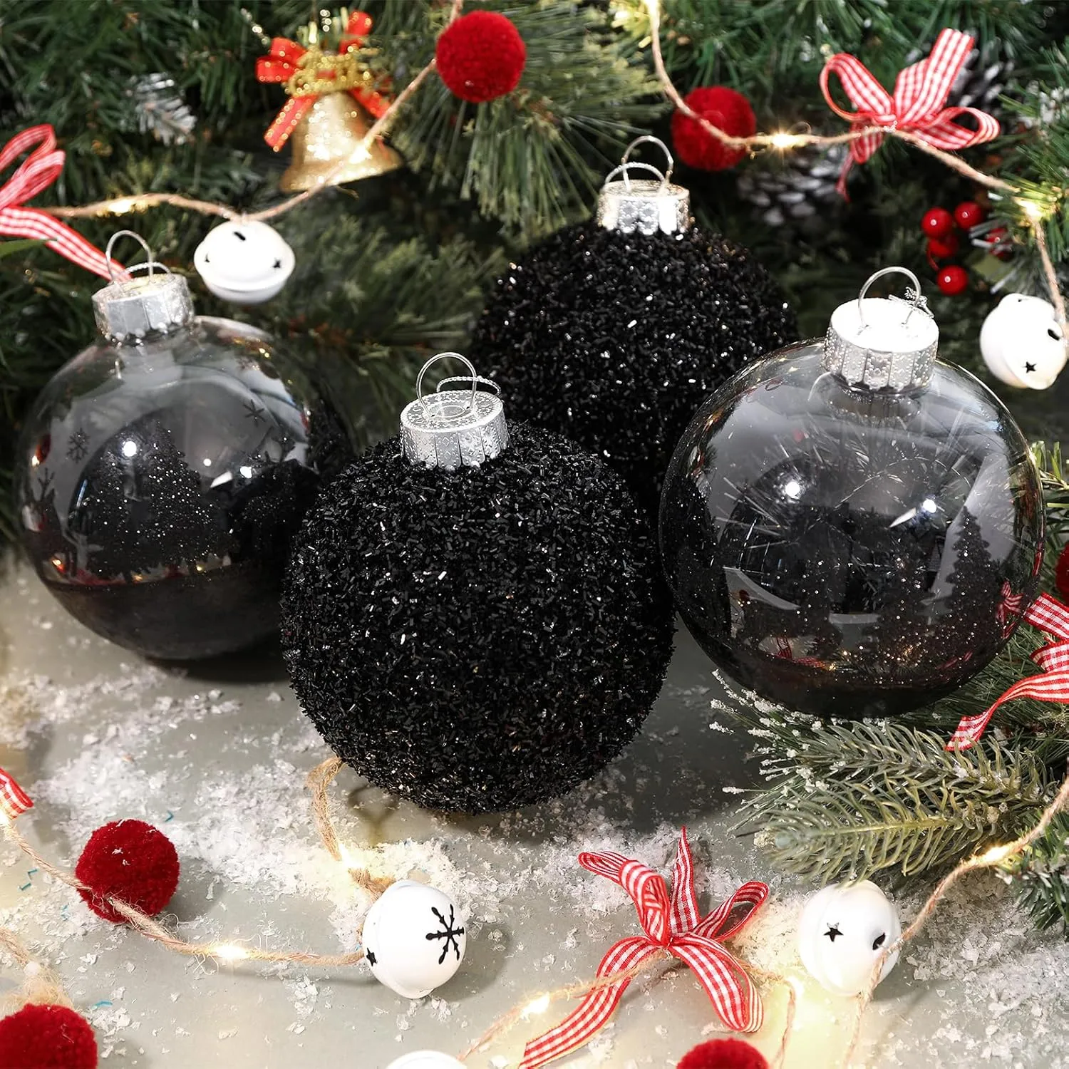 4 Pcs Black 120mm/4.72" Large Christmas Balls Ornaments