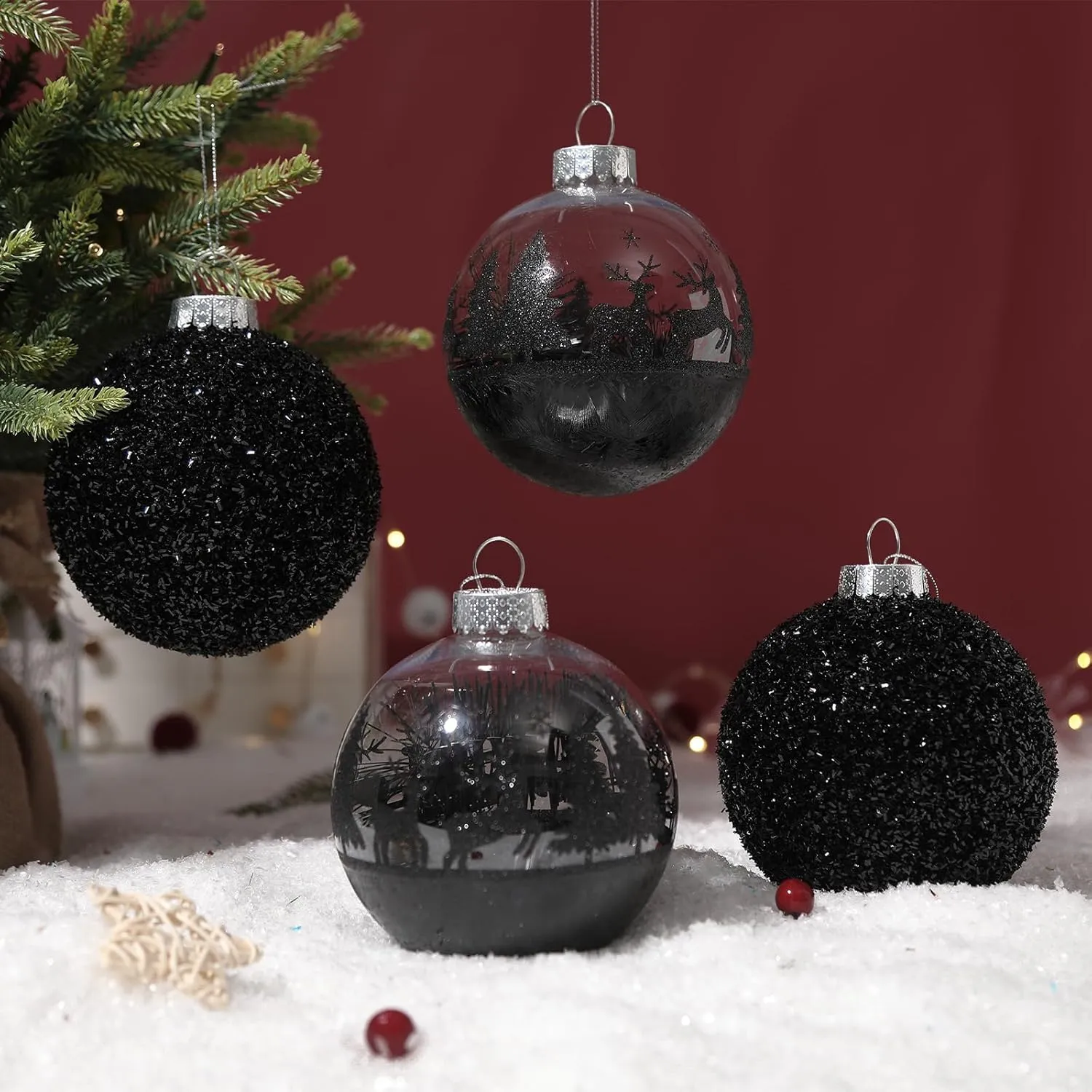 4 Pcs Black 120mm/4.72" Large Christmas Balls Ornaments