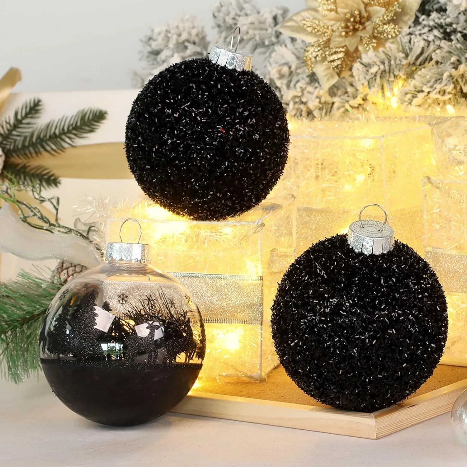 4 Pcs Black 120mm/4.72" Large Christmas Balls Ornaments