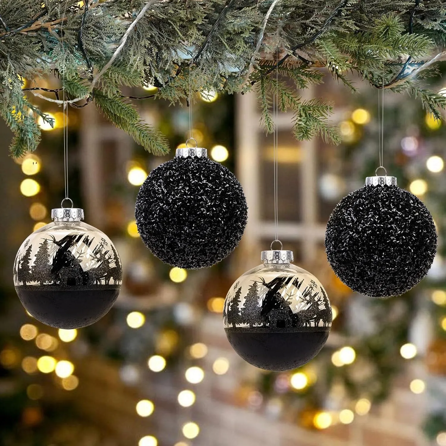 4 Pcs Black 120mm/4.72" Large Christmas Balls Ornaments