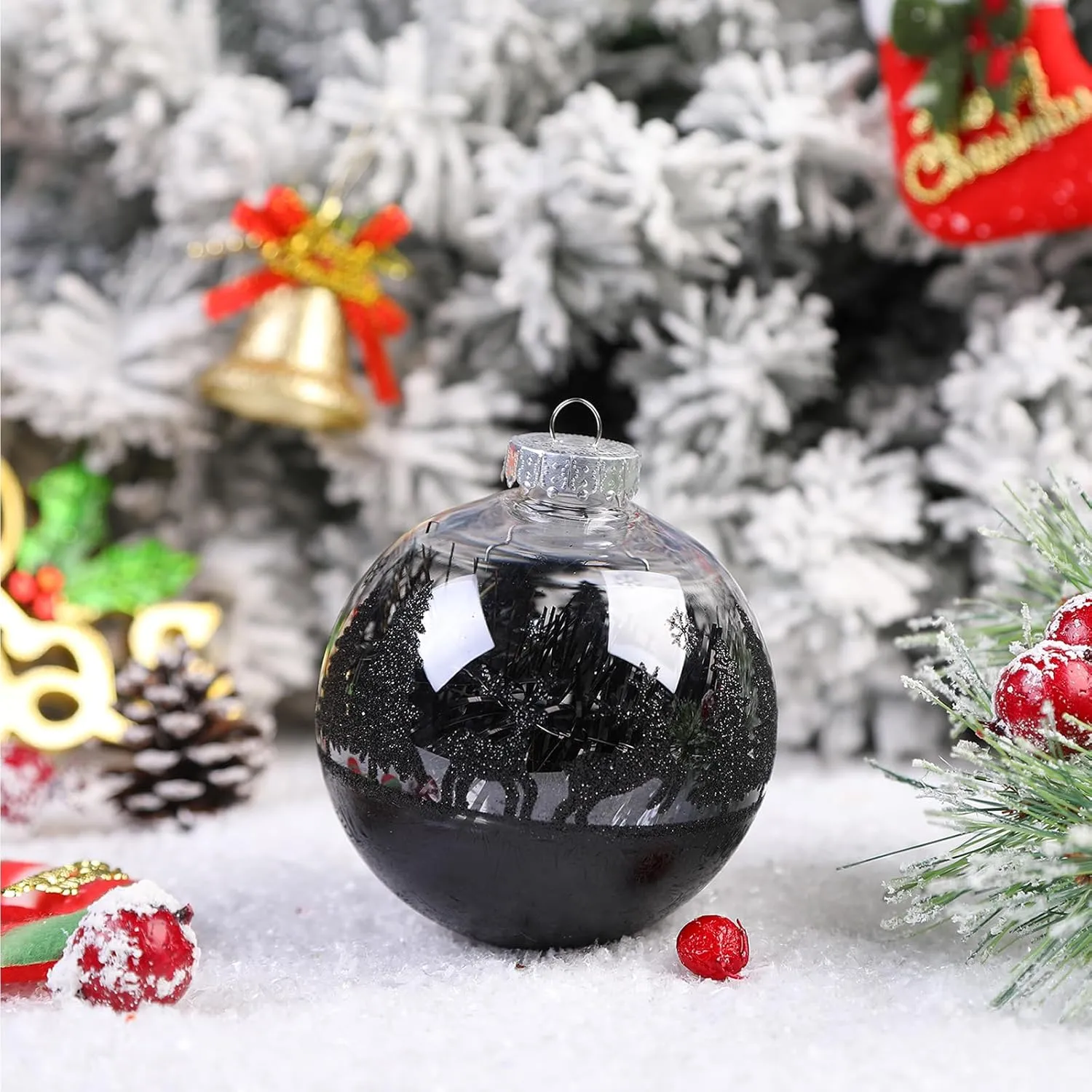 4 Pcs Black 120mm/4.72" Large Christmas Balls Ornaments