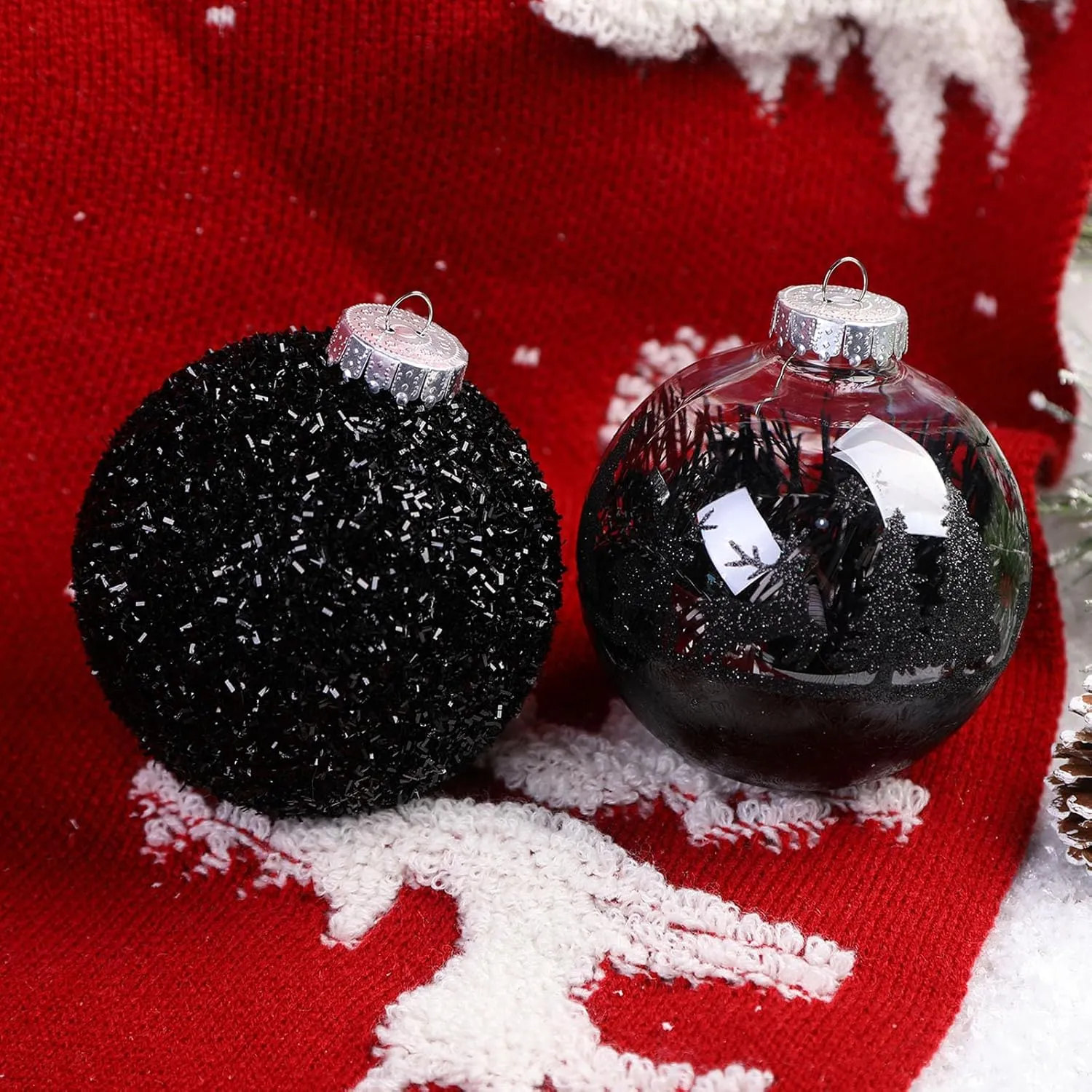 4 Pcs Black 120mm/4.72" Large Christmas Balls Ornaments