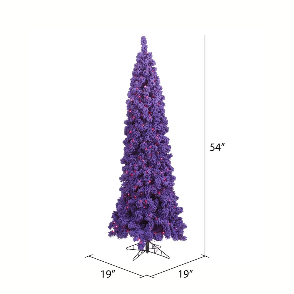 4.5' Flocked Purple Pencil Fir Artificial Christmas Tree Purple Dura-lit LED