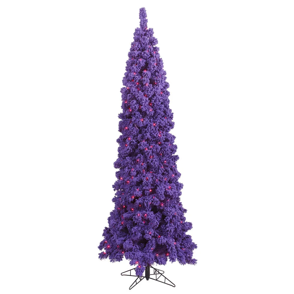 4.5' Flocked Purple Pencil Fir Artificial Christmas Tree Purple Dura-lit LED