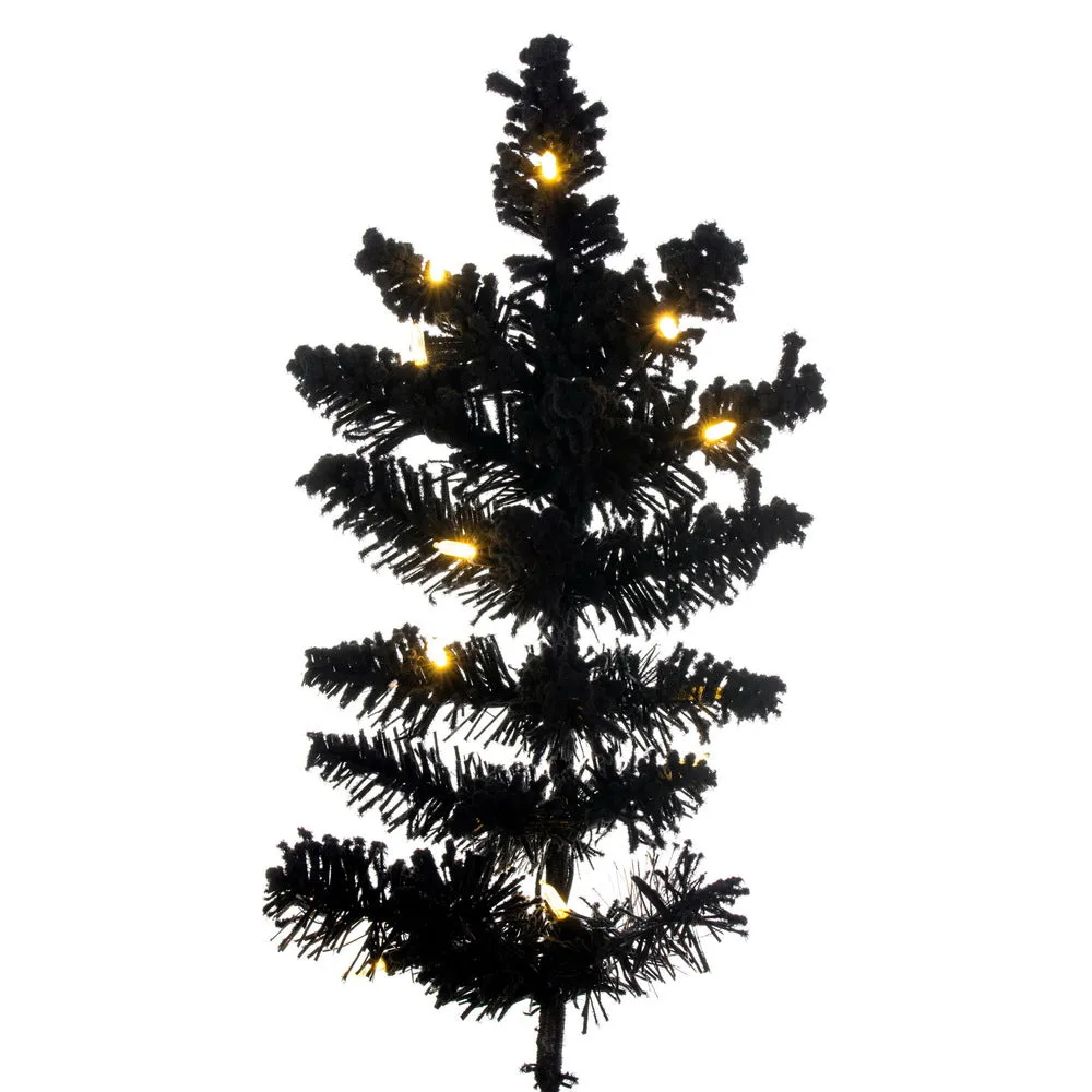 4.5' x 35" Flocked Black Fir Christmas Tree Warm White LED Mini Lights