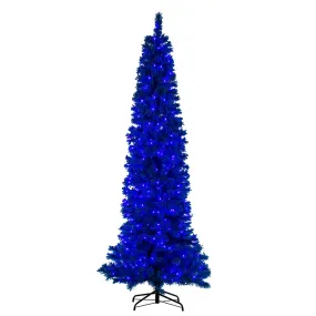 4.5'x19" Flocked Turquoise Pencil Xmas Tree Dura-Lit Turquoise LED Mini Lights