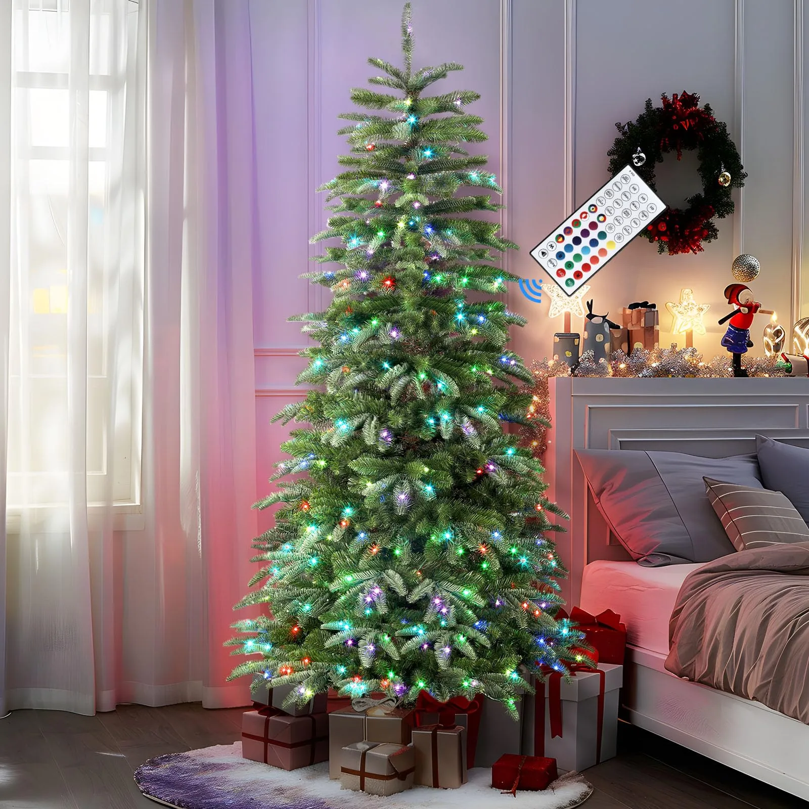 4ft Prelit Multi-Color RGB Lights Artificial Hinged Upgraded Christmas Tree with Remote