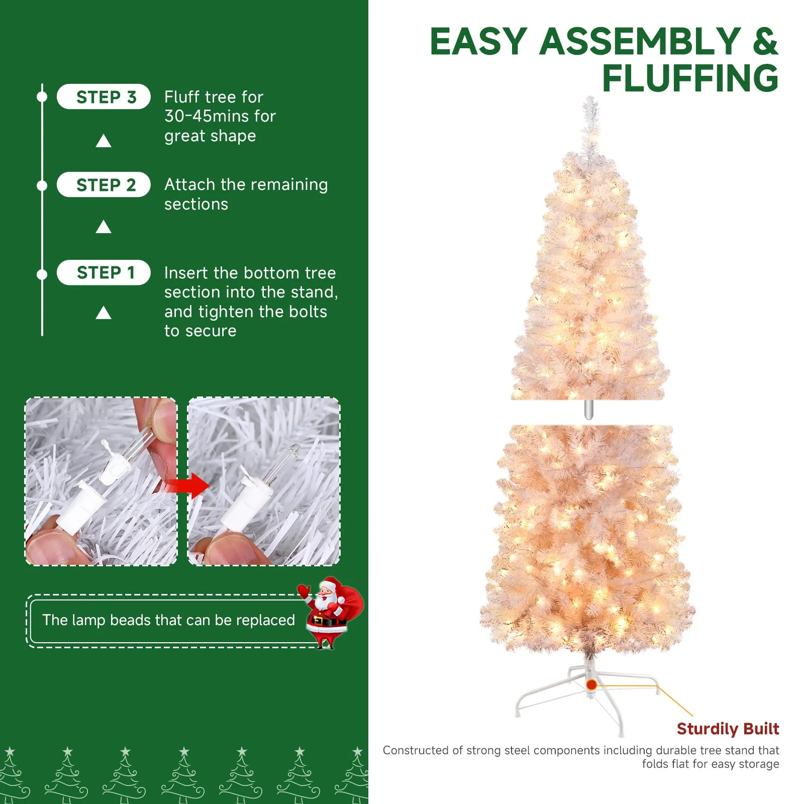 4ft Prelit Warm White Lights Artificial Hinged Slim Pencil Christmas Tree