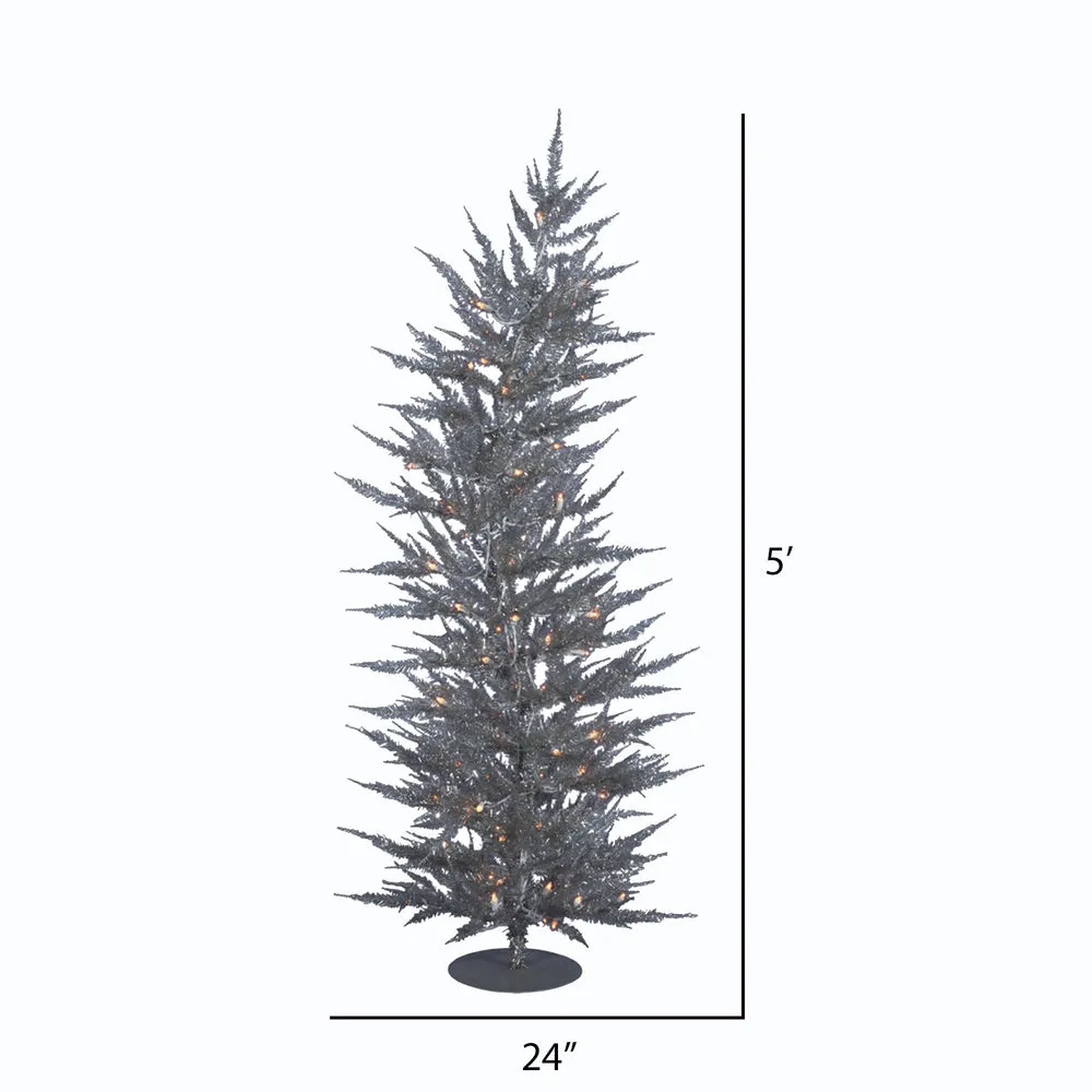 5' Silver Laser Artificial Christmas Tree Clear Dura-lit Incandescent Lights