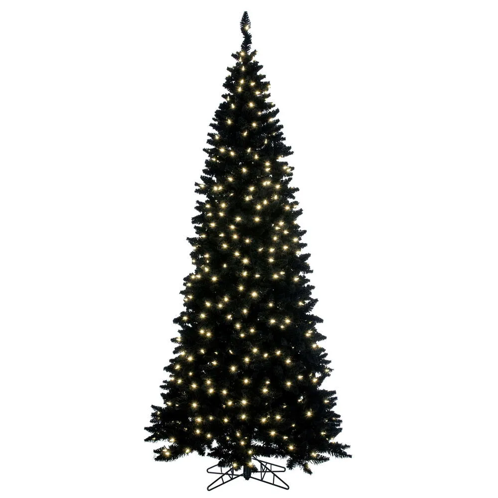 5.5' x 31" Flocked Black Fir Slim Christmas Tree Warm White LED Mini Lights