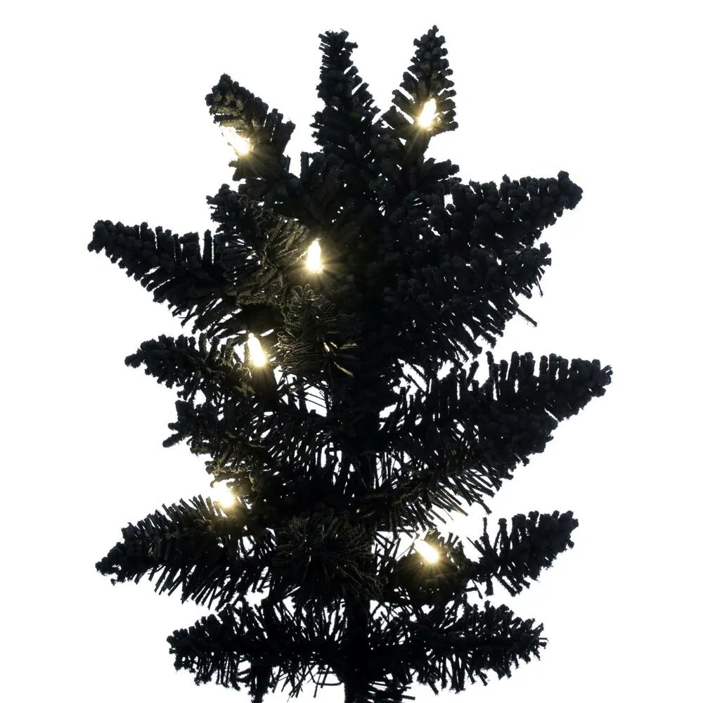 5.5' x 31" Flocked Black Fir Slim Christmas Tree Warm White LED Mini Lights