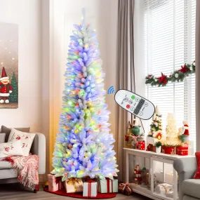 5ft Prelit Warm White & Multi-Color Lights Artificial Hinged Slim Pencil Christmas Tree  with Remote Control