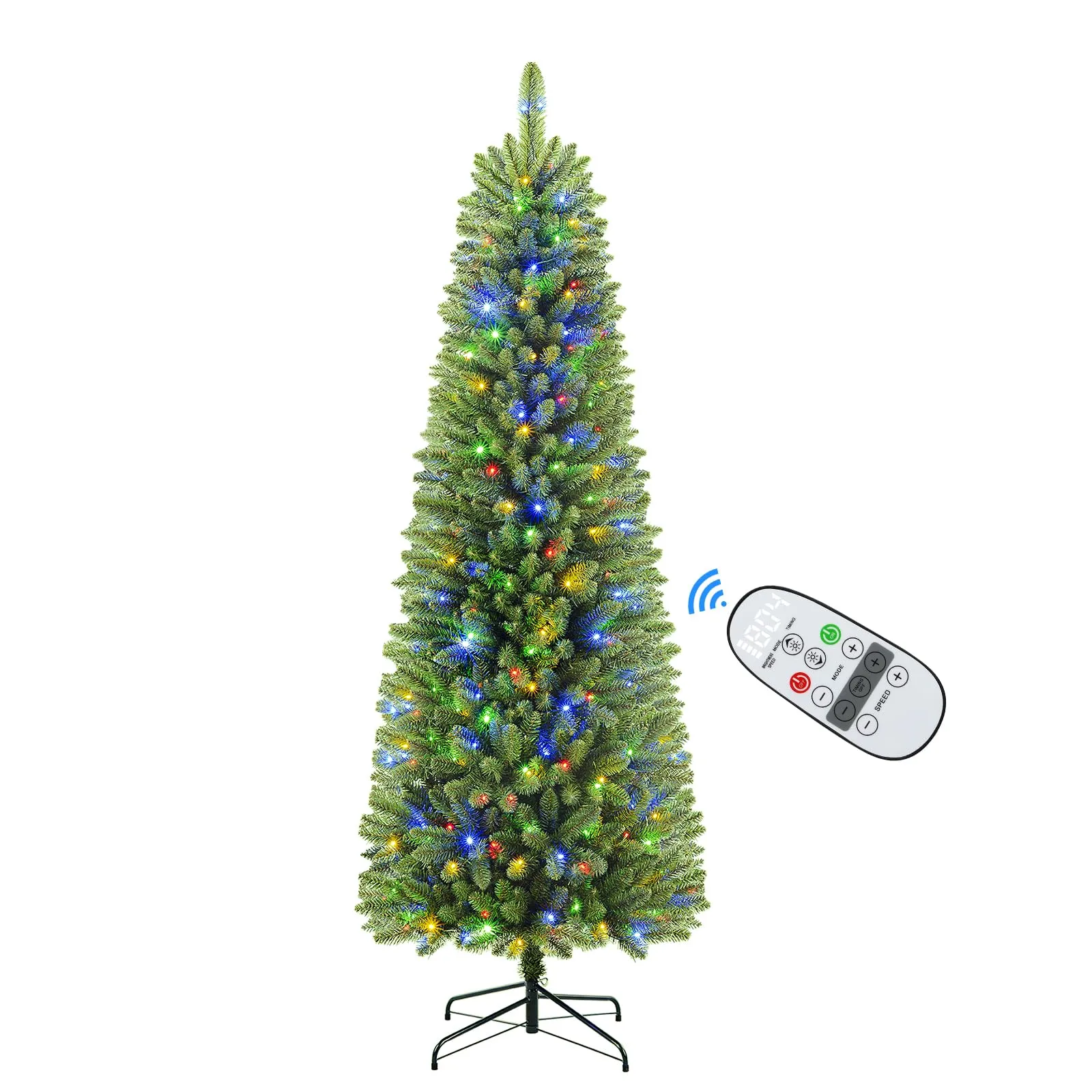 5ft Warm White & Multi-Color Lights Prelit Artificial Slim Pencil Christmas Tree with Remote