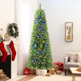 5ft Warm White & Multi-Color Lights Prelit Artificial Slim Pencil Christmas Tree with Remote