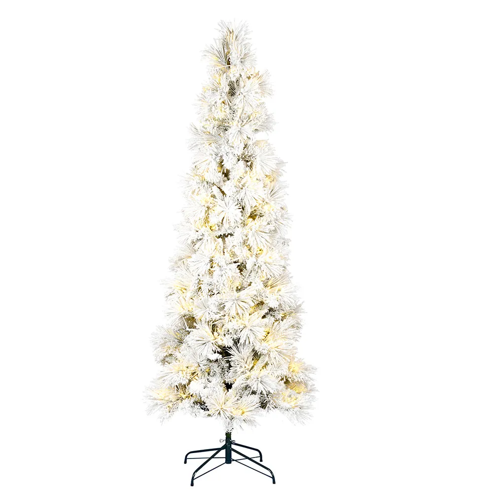 6' x 30" Flocked Atka Pencil Artificial Christmas tree Warm White Dura-Lit LED