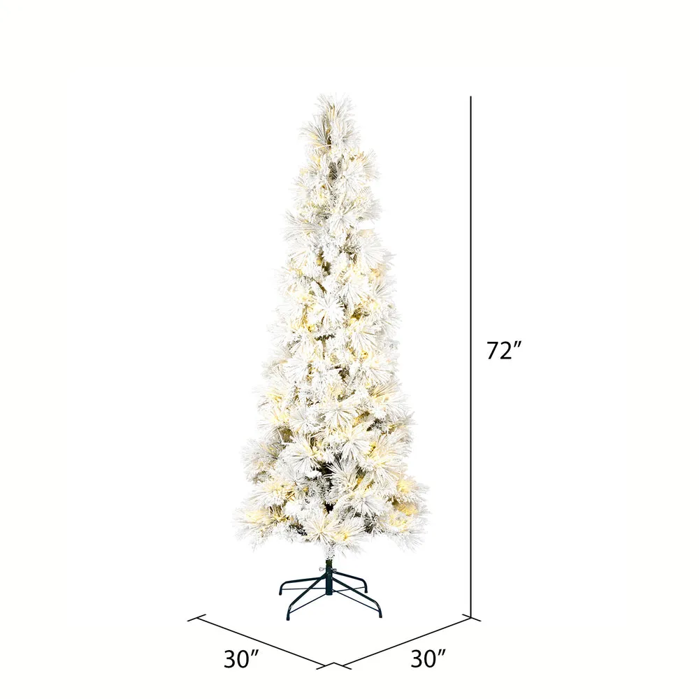 6' x 30" Flocked Atka Pencil Artificial Christmas tree Warm White Dura-Lit LED